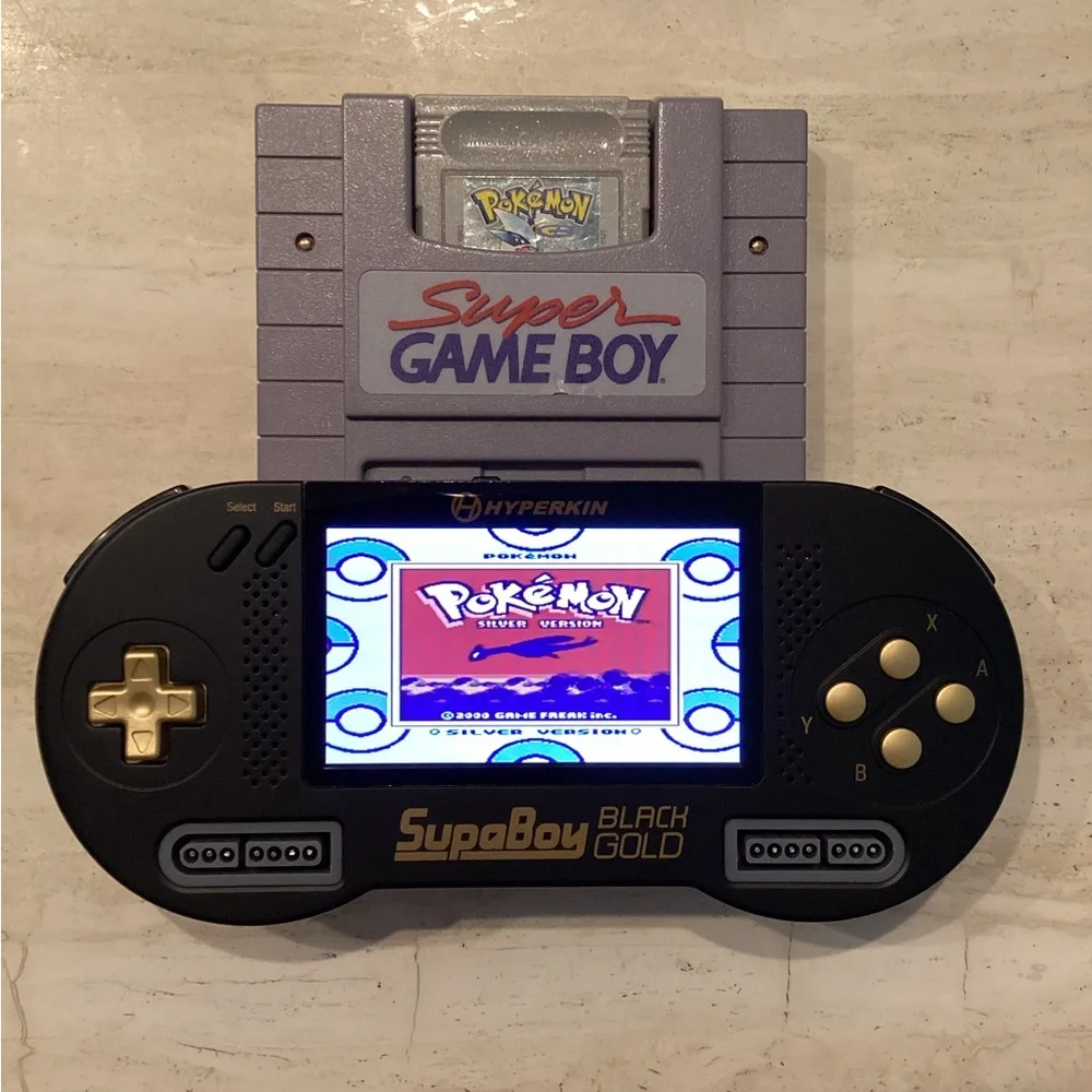 Hyperkin Supaboy Black Gold Portable Pocket Console Nintendo SNES Games Gameboy